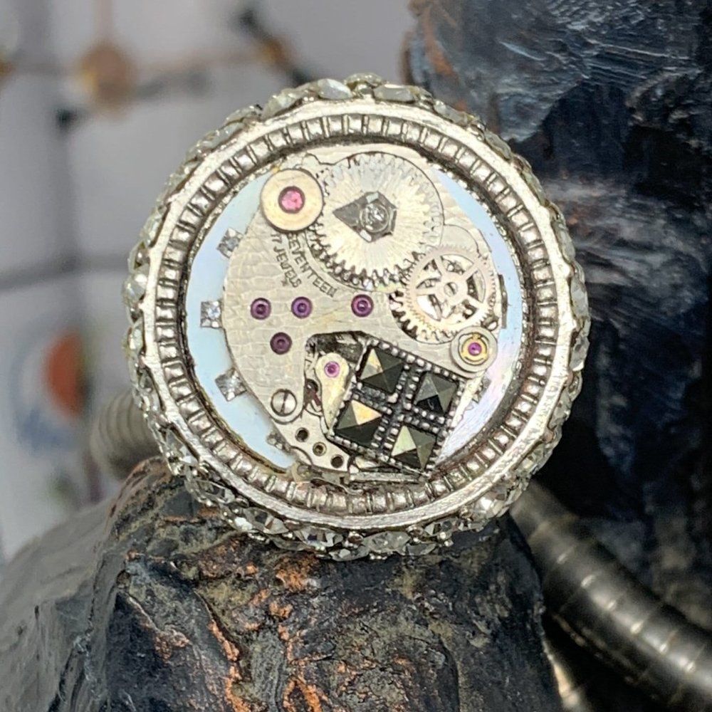 Ooak Custom Silver/Ruby/Diamond Watch Movement As… - image 3